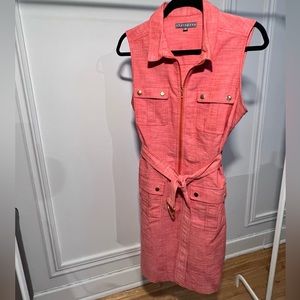 CORAL & GOLD LINEN LIKE DRESS // SHARAGANO // Size US10